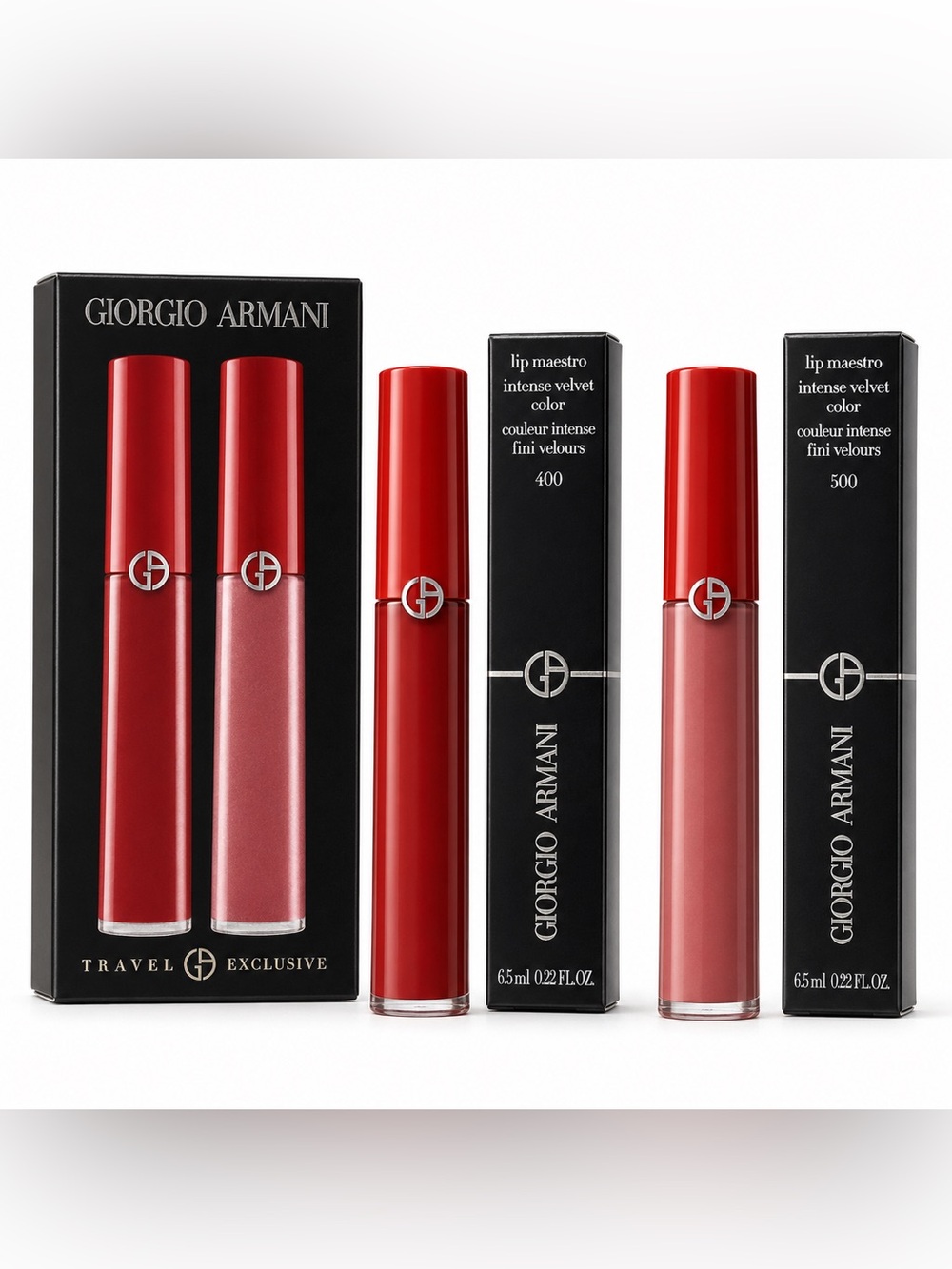 Giorgio Armani Lip Maestro Intense Velvet Color Duo Set - Shades 400 & 500 - New